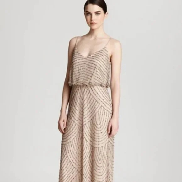 adrianna papell beaded strap dress Adrianna Papell Women's Beaded Floral Gown - Gem Green